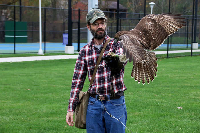 Sam Findley and his red-tailed hawk