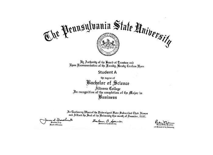 Sample Penn State Diploma