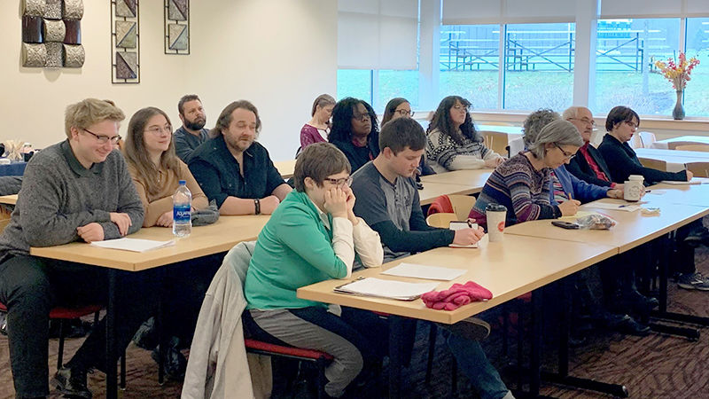 The audience for the fall 2019 senior English presentations