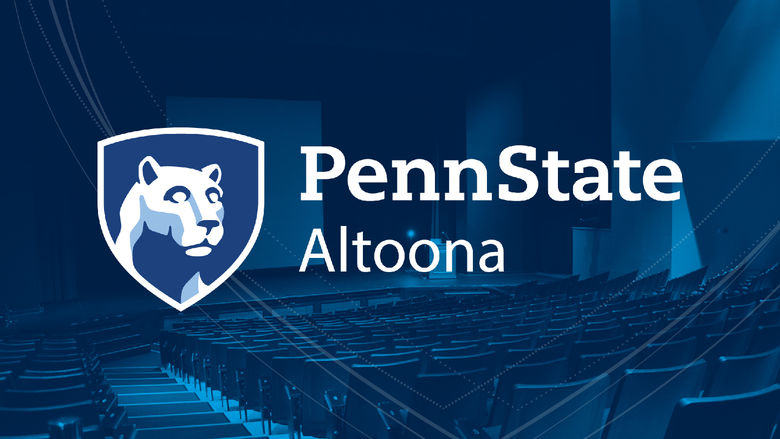 The Penn State Altoona logo on top of a photo of the theatre at Penn State Altoona.