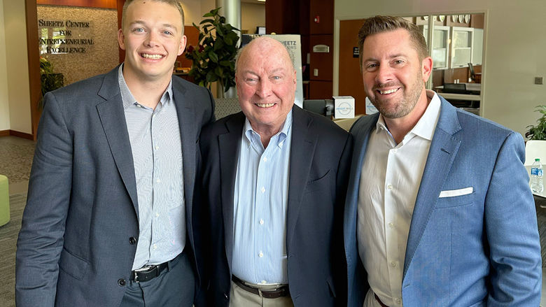 Steve Snowden with mentor Steve Sheetz (center) and boss Michael Wall (right) at the Sheetz Center for Entrepreneurial Excellence.