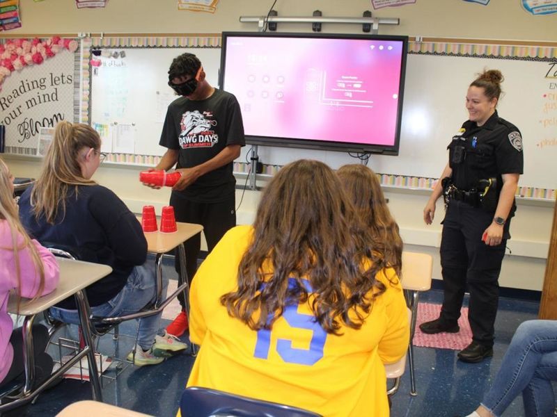 University police officer Amanda Brant presents at a local career day