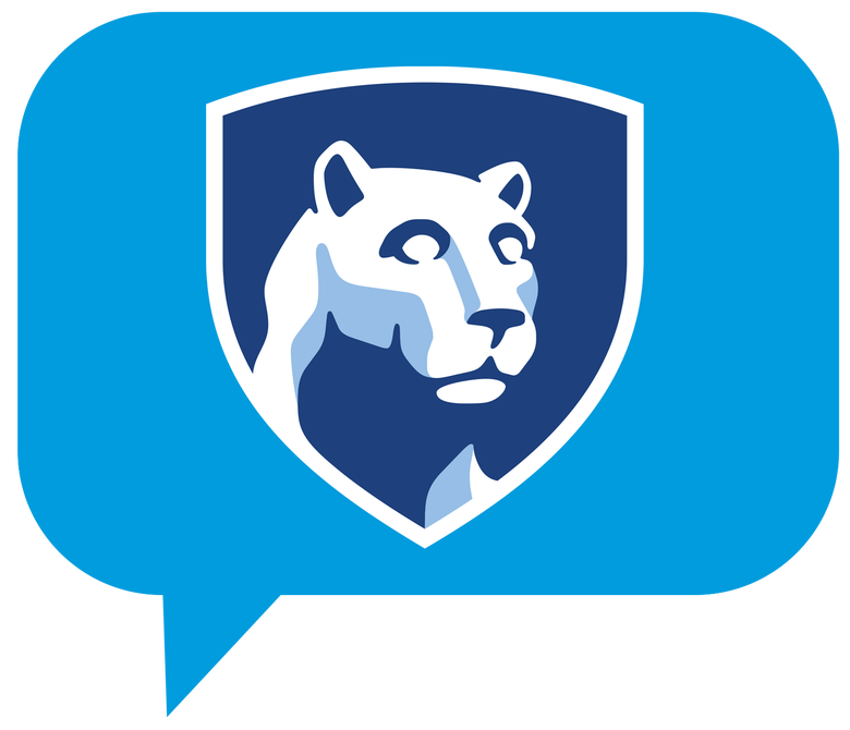 A chat bubble with the nittany lion logo in it.