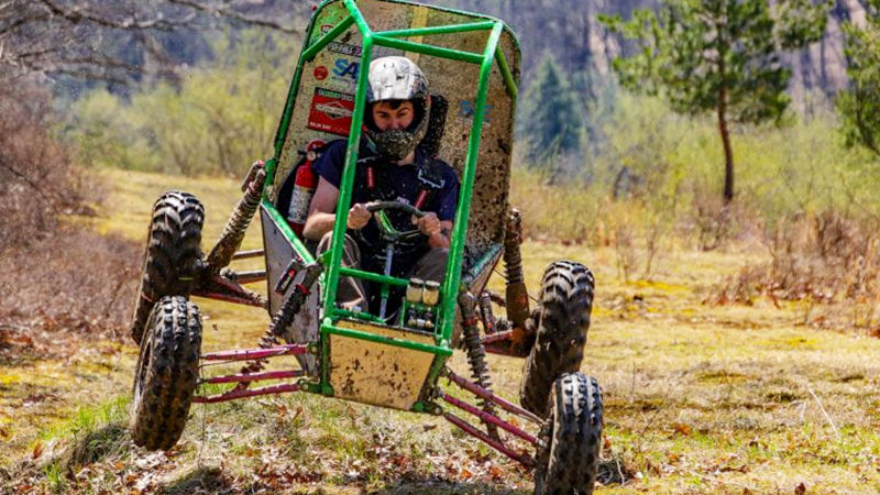 Austin Stivanson on the campus test track