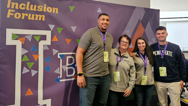 Jarrett Gardner, Sue Patterson, CAPS counselor Alyssa Luther Vasko, and student Kadyn Carey at the NCAA Inclusion Forum.