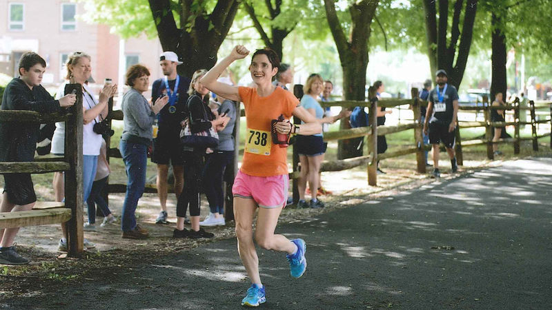 Lacey Wallace nears the finish line of the 2018 York, PA, marathon.