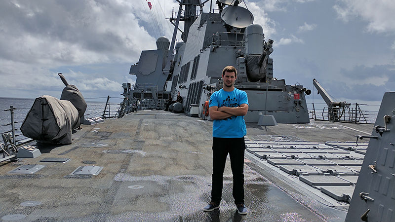 Steve Mullen on the deck of a Navy vessel
