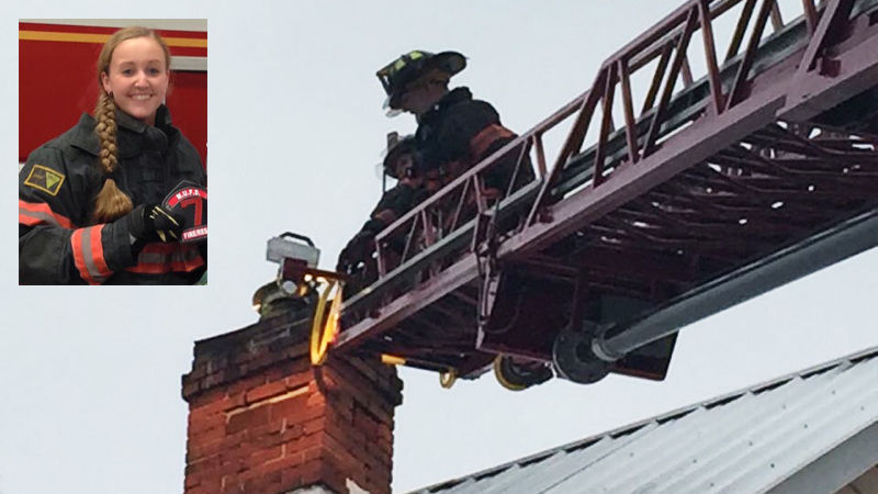 Jamie White in firefighter uniform