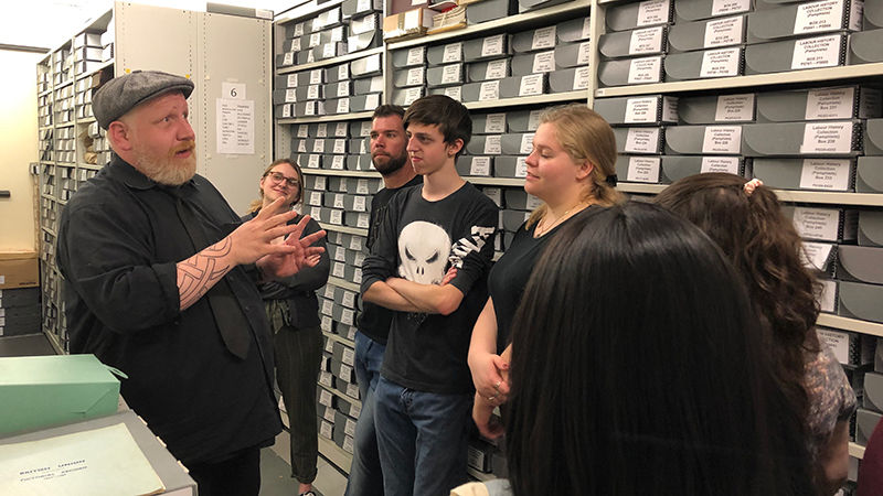 With the archivist at Bishopsgate library and archive