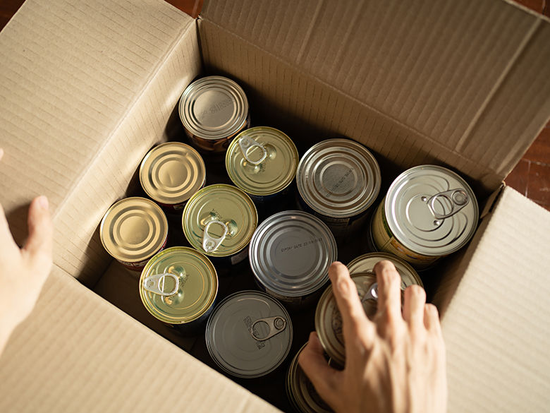 A box with canned goods in it