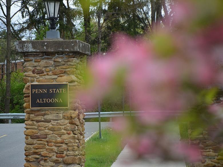 A Penn State Altoona sign at the Ivyside Drive entrance to campus