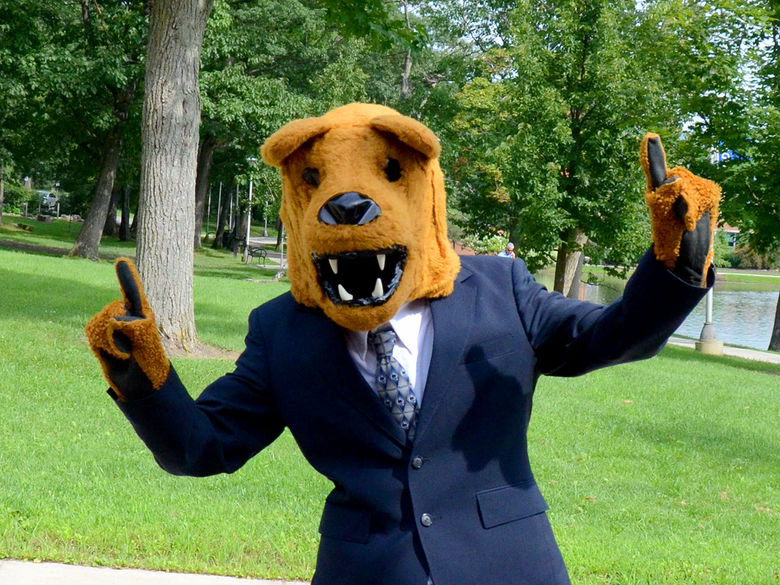 The Nittany Lion in a business suit