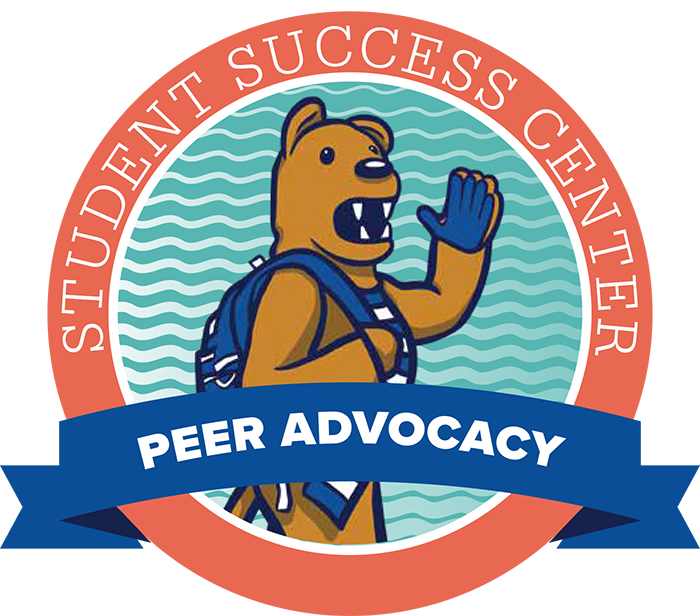 a cartoon graphic of the nittany lion wearing a backpack. The text reads Student Success Center: Peer Advocacy