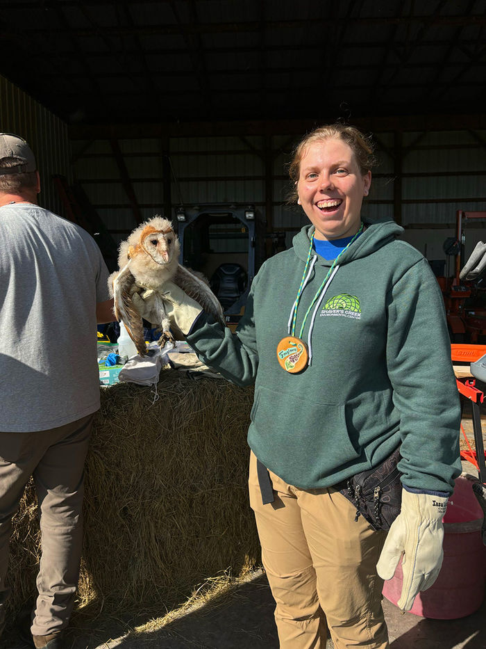 Hatch joined the PA Game Commission in banding young barn owls from a local farm—one of the happiest days of her life.