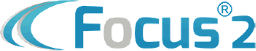 Focus 2 logo with stylized blue curved lines to the left of the word Focus 2