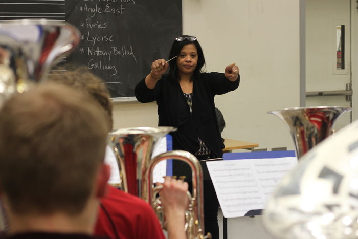 Velvet Brown conducts a music class