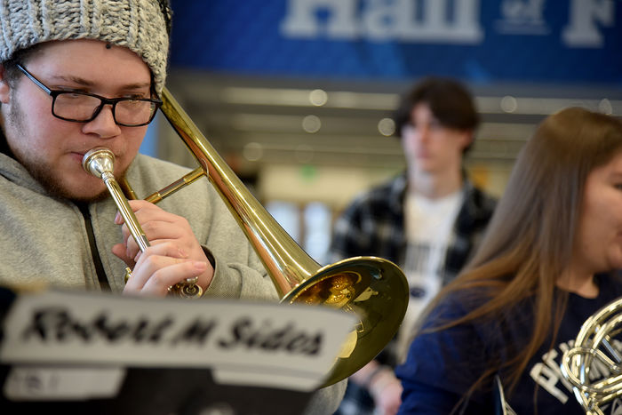 Alexander Pool plays the piston trombone for the Penn State Altoona pep band. He is studying digital media arts and technology.