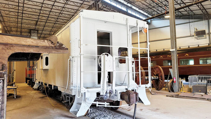 What the caboose at the Altoona Railroader’s Memorial Museum currently looks like as AREMA volunteers work on it