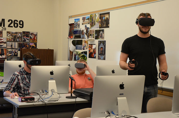 Tyler Talarico-Yunker, Dakota Kistler, and Stephen Harvey, now RTE graduates, were among the first students to test virtual reality headsets new to the program in 2018.