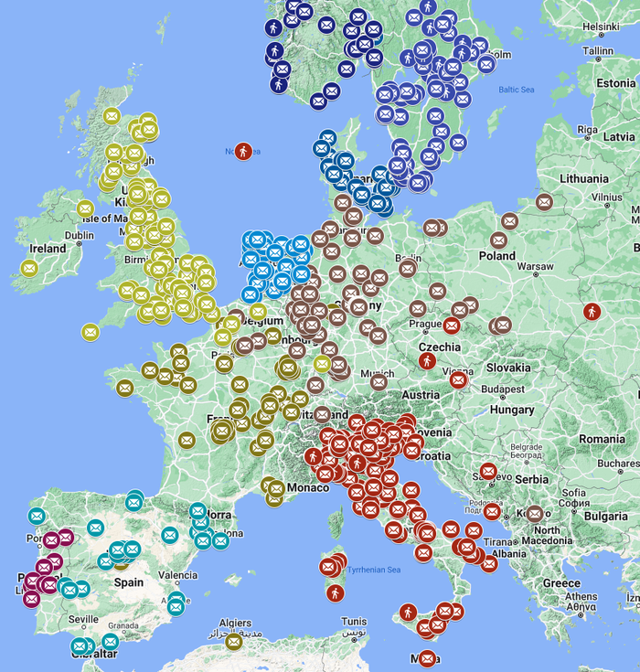 A map of reported cases of the 1918 flu across Europe