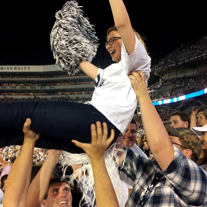 Gabrielle Davidson cheering on the Penn State football team