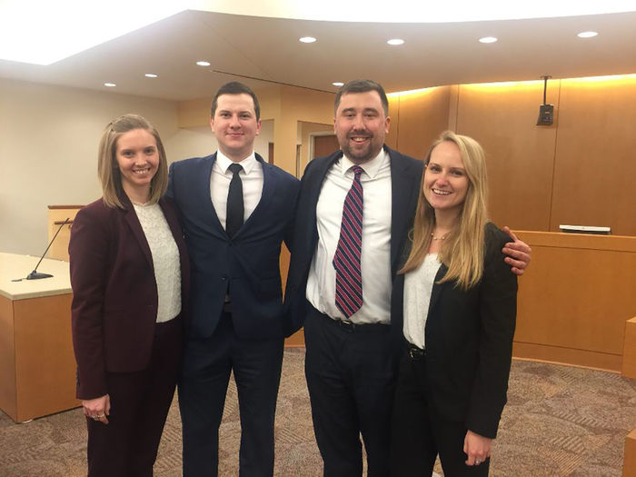 Caitlyn Idoine, Jesse Knowlden '13, Andrew Radin, Ruby Wilz, the four University of Cincinnati law students working on the Ru-El Sailor case at the time of his release from prison.