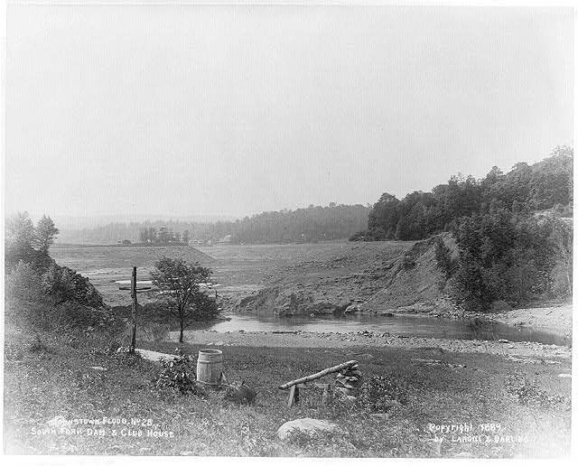 Photo of broken South Fork Dam in 1889