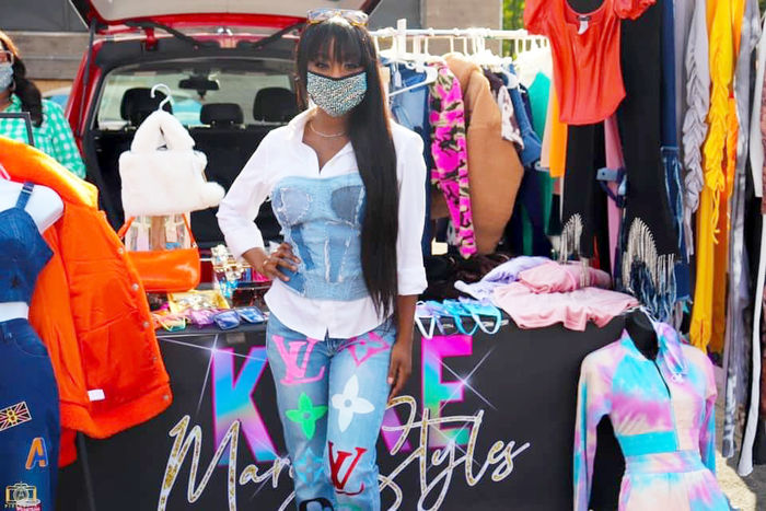 Khadesia Walker poses with her Keke Mary Styles wares at a popup shop.