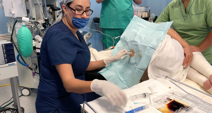 Paola Jaramillo Calderon performs an epidural at a hospital in Mexico.