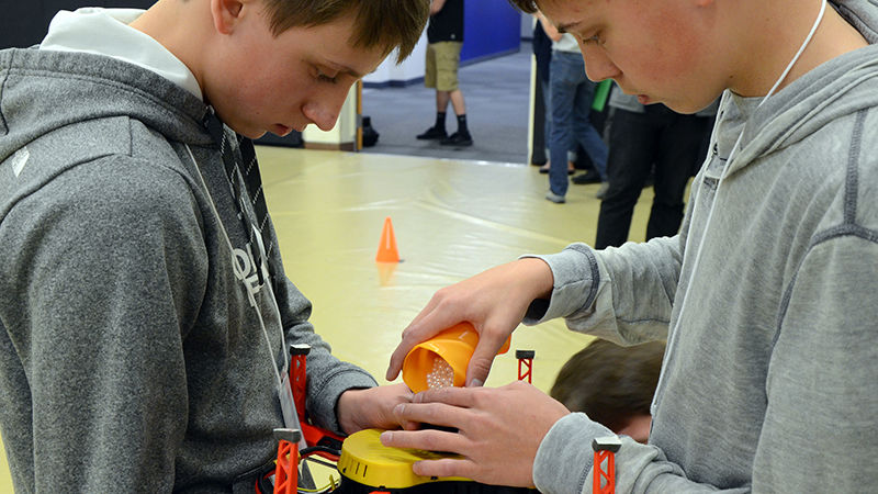 Students prep their drone for the air portion of the SeAL challenge on Friday, April 12 at Penn State Altoona.