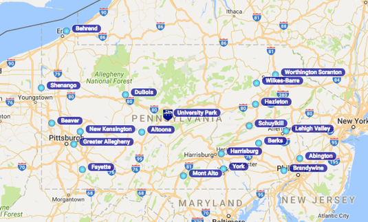 Psu Altoona Campus Map Map Of Penn State Campus Locations | Penn State Altoona