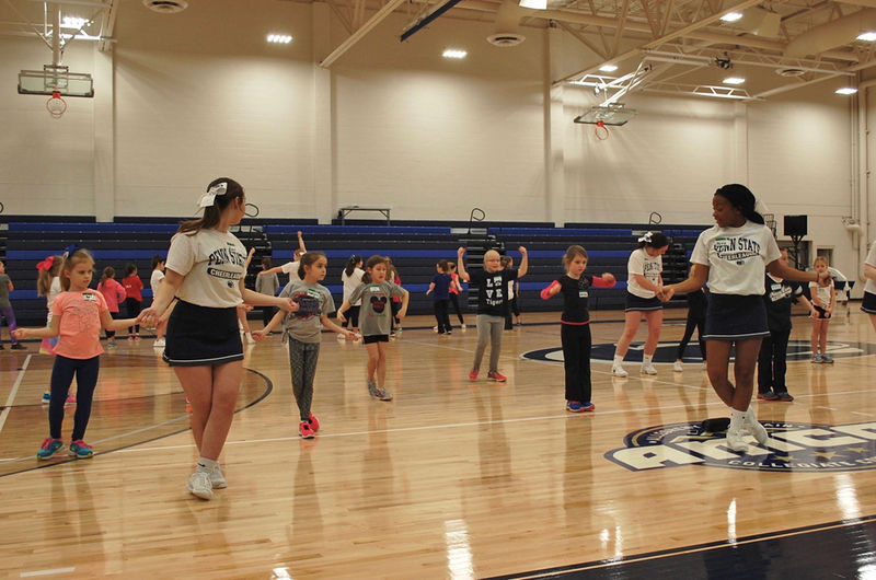 Penn State Altoona cheerleaders run a mini cheer clinic