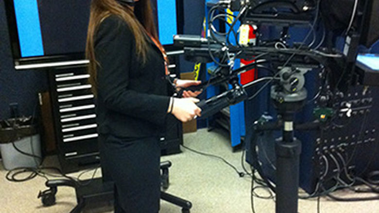 Delsite hard at work in one of Penn State Altoona's Communications studios.