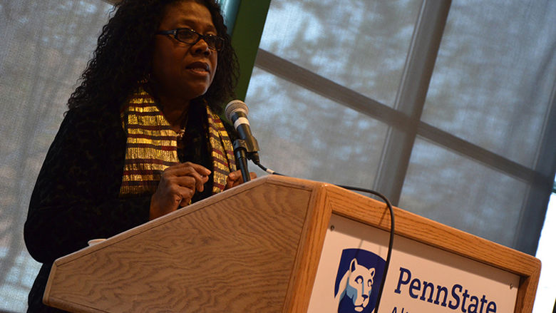 Faculty member Patricia Jabbeh Wesley presents at the 2017 African American Read-In