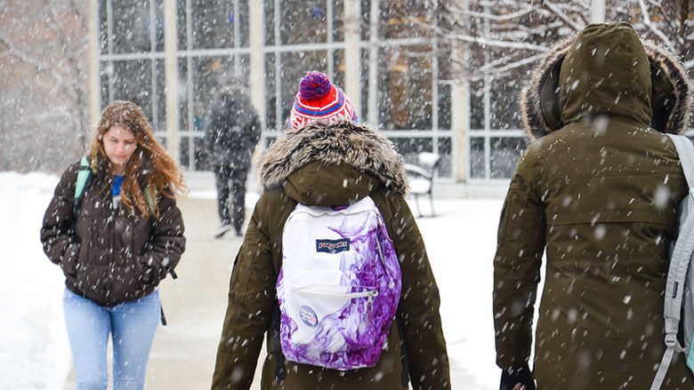Students walk past Eiche library