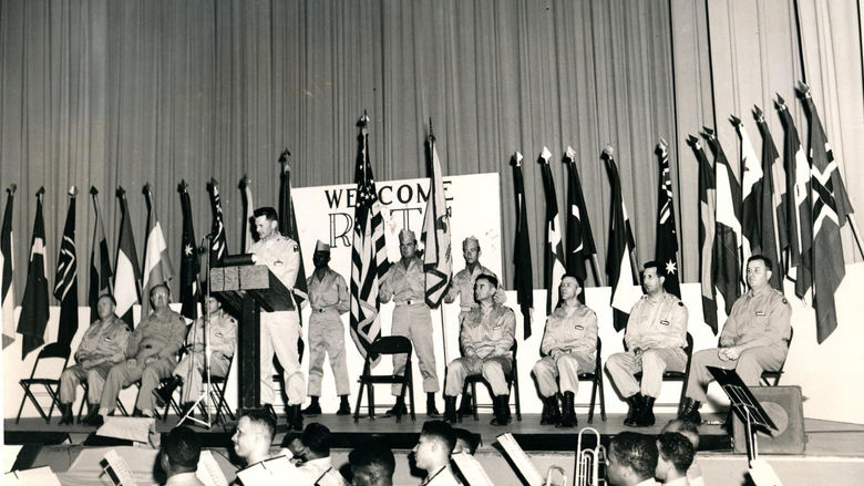 Col. delivers orientation address to the 1954 Engineer ROTC cadets