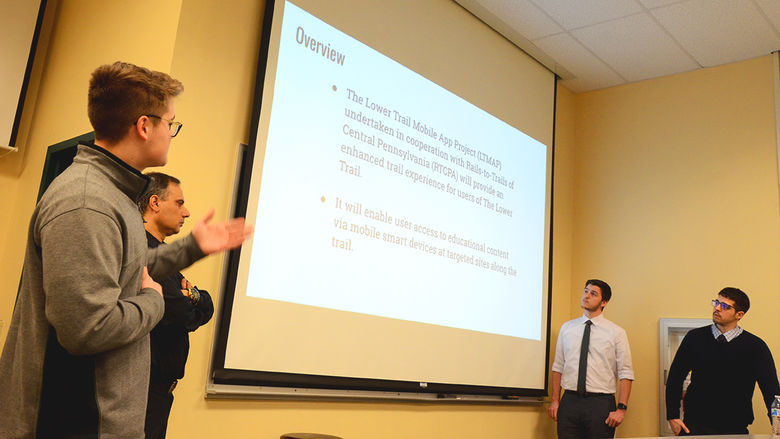 Students present their project as part of the 2019 spring Student Showcase at Penn State Altoona.
