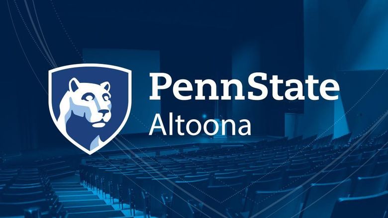 The Penn State Altoona logo on top of a photo of the theatre at Penn State Altoona.