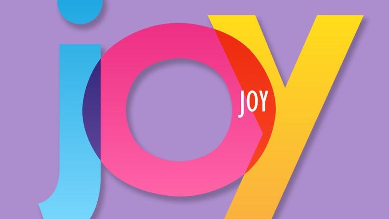 A graphic of the word JOY spelled out in bright, happy colors