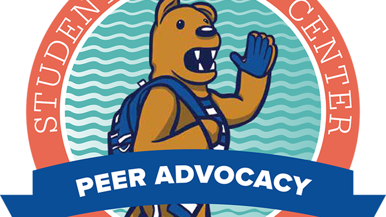 a cartoon graphic of the nittany lion wearing a backpack. The text reads Student Success Center: Peer Advocacy
