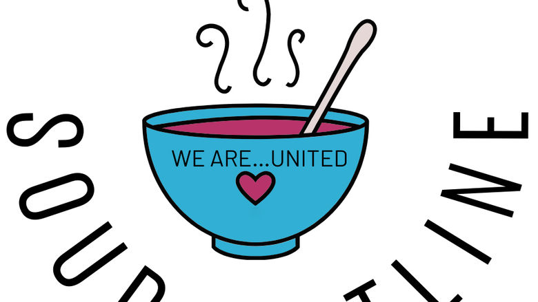 A logo reading Falon's Soup Hotline: A Spoonful of Kindness with a bowl of soup