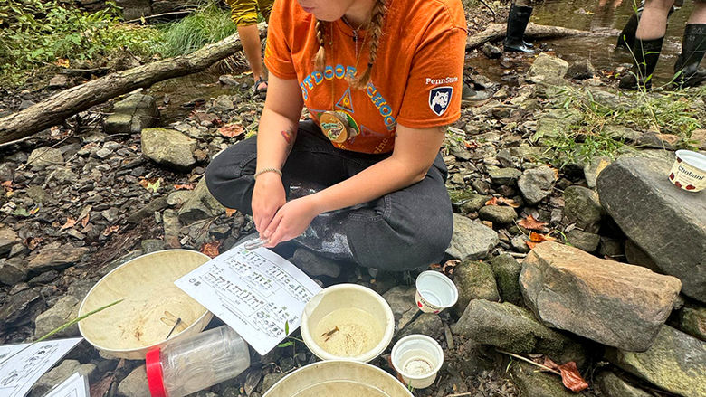 Hatch trains for a stream study, conducted with students to introduce the relationship between bioindicators and water quality.
