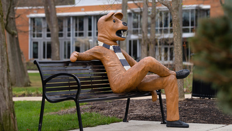 A statue of the Nittany Lion mascot on Penn State Altoona's campus