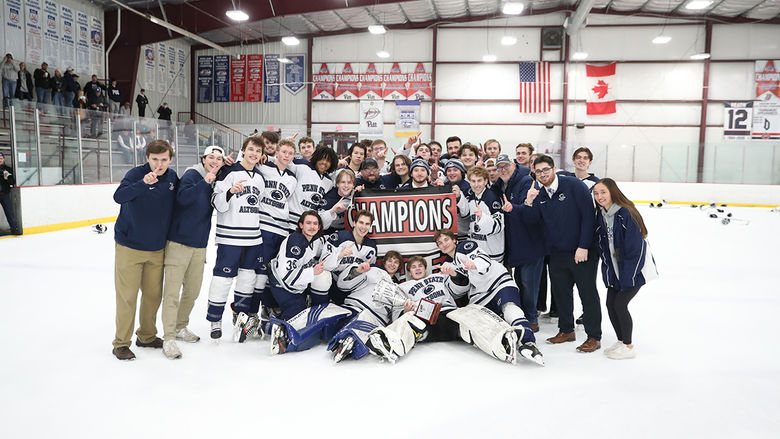 Team photo after the College Hockey East championship win.