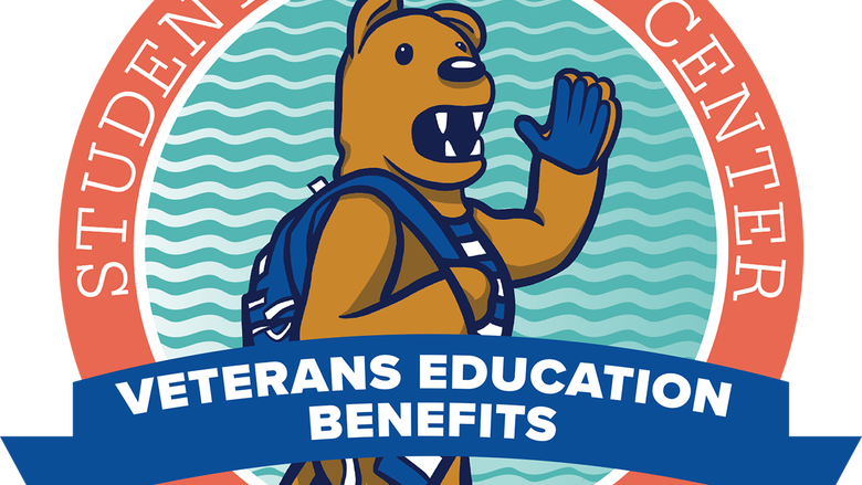 The Nittany Lion mascot wearing a backpack with text surrounding him reading Student Success Center: Veterans Education Benefits.
