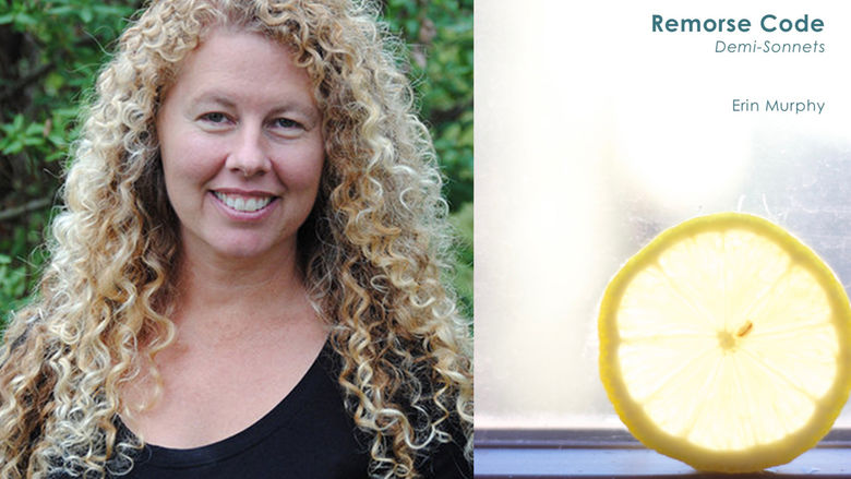 Erin Murphy and the cover of her chapbook Remorse Code