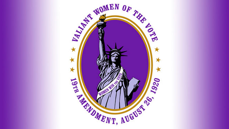 2020 Women's History Month logo celebrating 100th anniversary of women's suffrage
