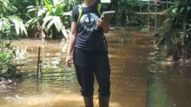 Spagnoli walking through the La Selva wetlands in Costa Rica