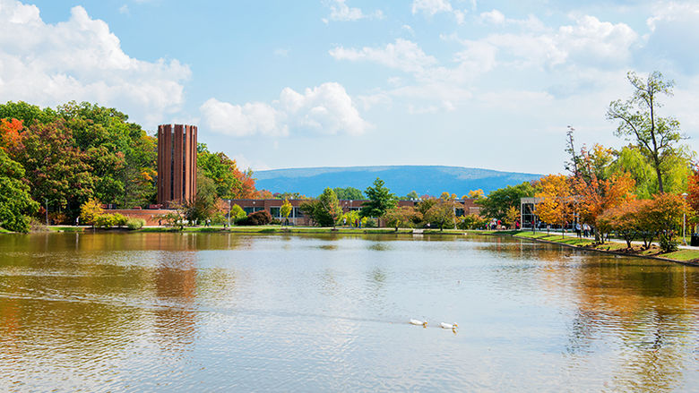 The reflecting pond on the Penn State Altoona campus