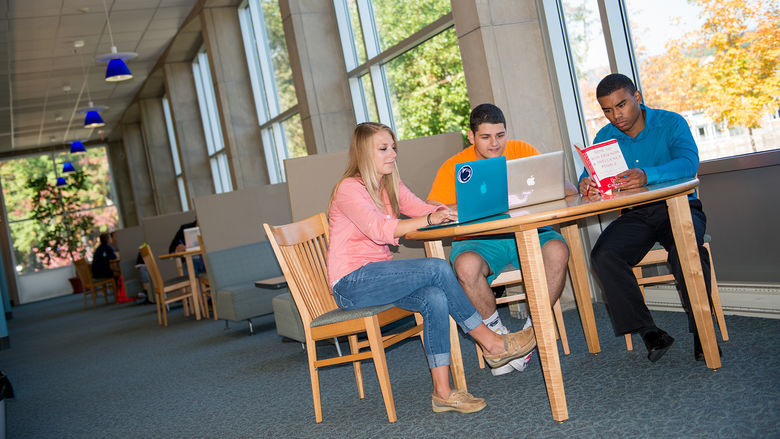 Student reading and studying in the Eiche Library